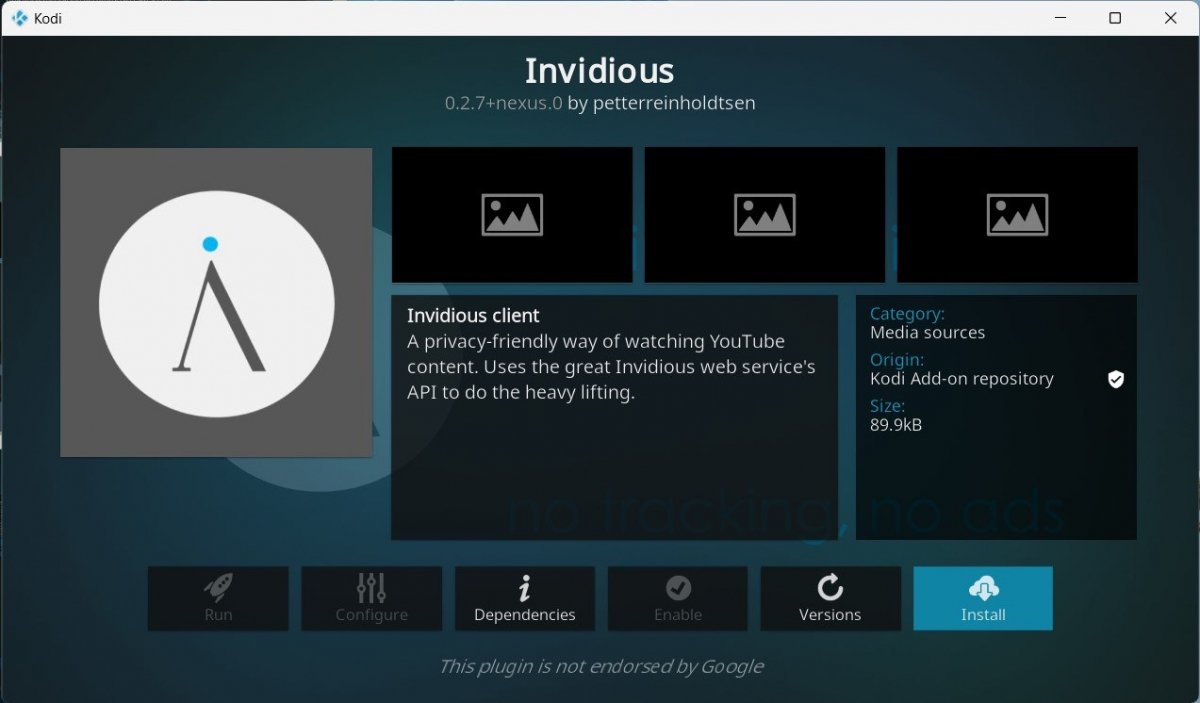 Invidious pour Kodi sur PC