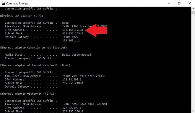 IPCONFIG para ver IP