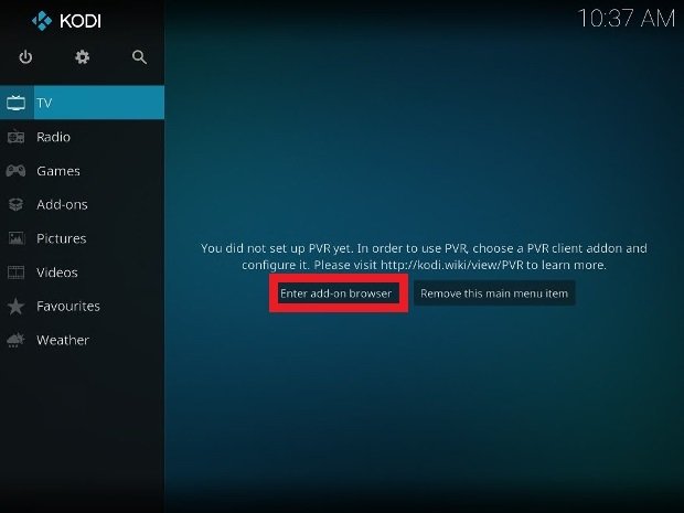 Mensaje de error No PVR add-on found en Kodi