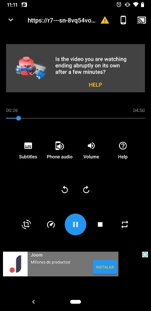 Controlli di riproduzione di Kodi sullo schermo di Android