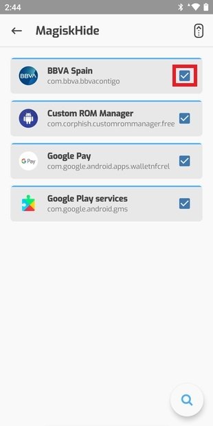 Liste des applications à qui masquer l’accès root