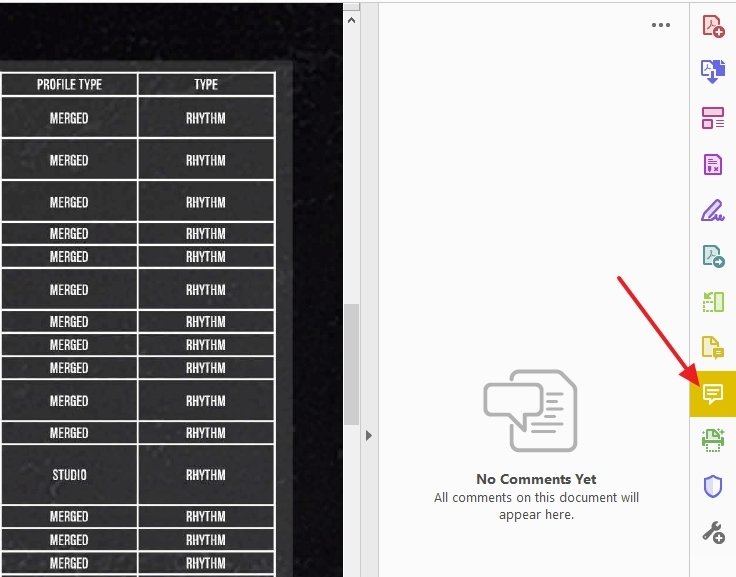 Lista de comentarios de un documento