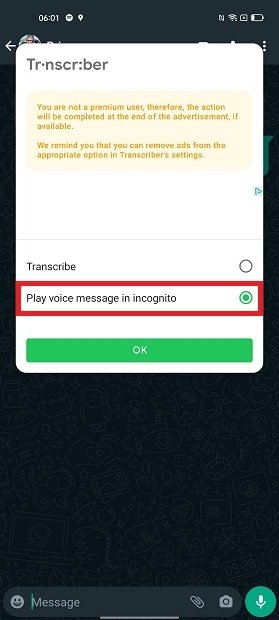 Listen to the voice note in incognito mode