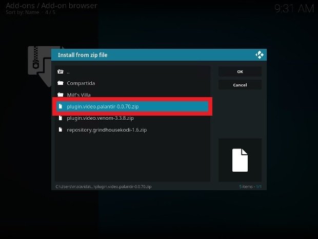 Localiza el archivo ZIP de Palantir con el explorador