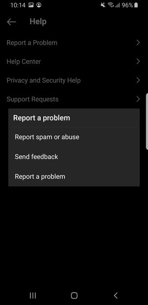 Locate all possible options when it comes to reporting a problem on Instagram