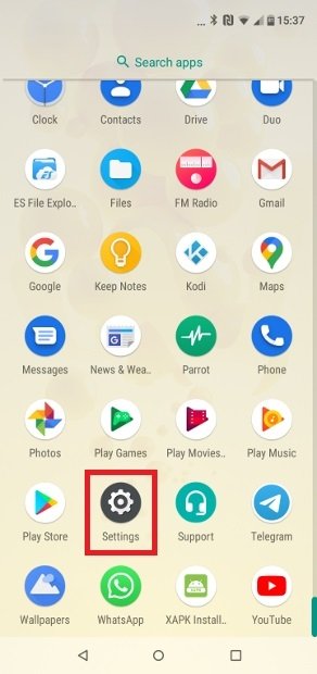 Locate the access to Android’s settings