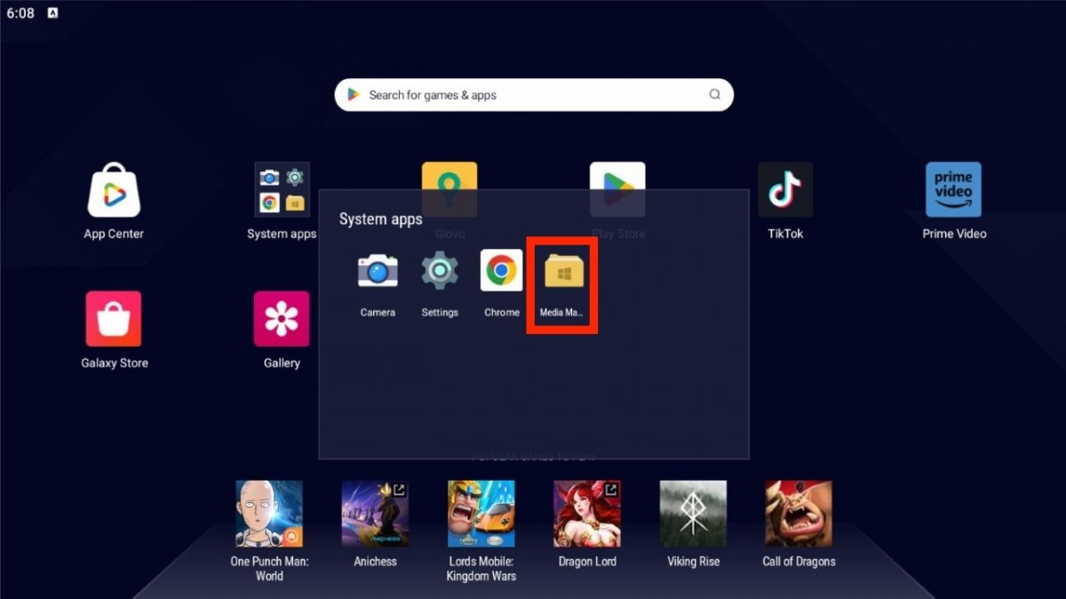 Location of the Media Manager in BlueStacks