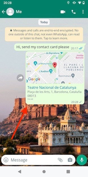 Localización enviada al contacto