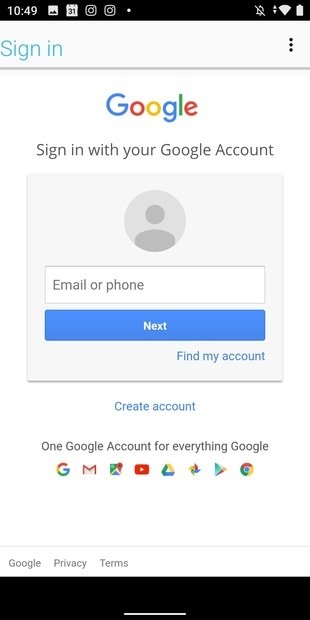 Login com nova conta do Google