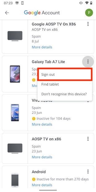 Cerrar sesión en un dispositivo inactivo