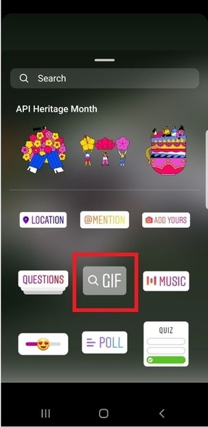 Look for the GIF icon in the story customization options and click on it