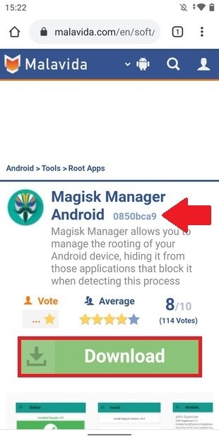 Magisk Manager’s datasheet on Malavida