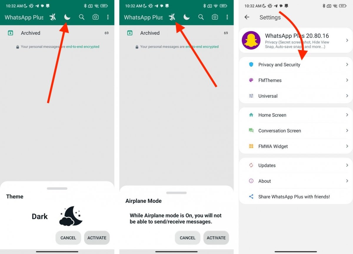 Main functions of WhatsApp Plus for Android