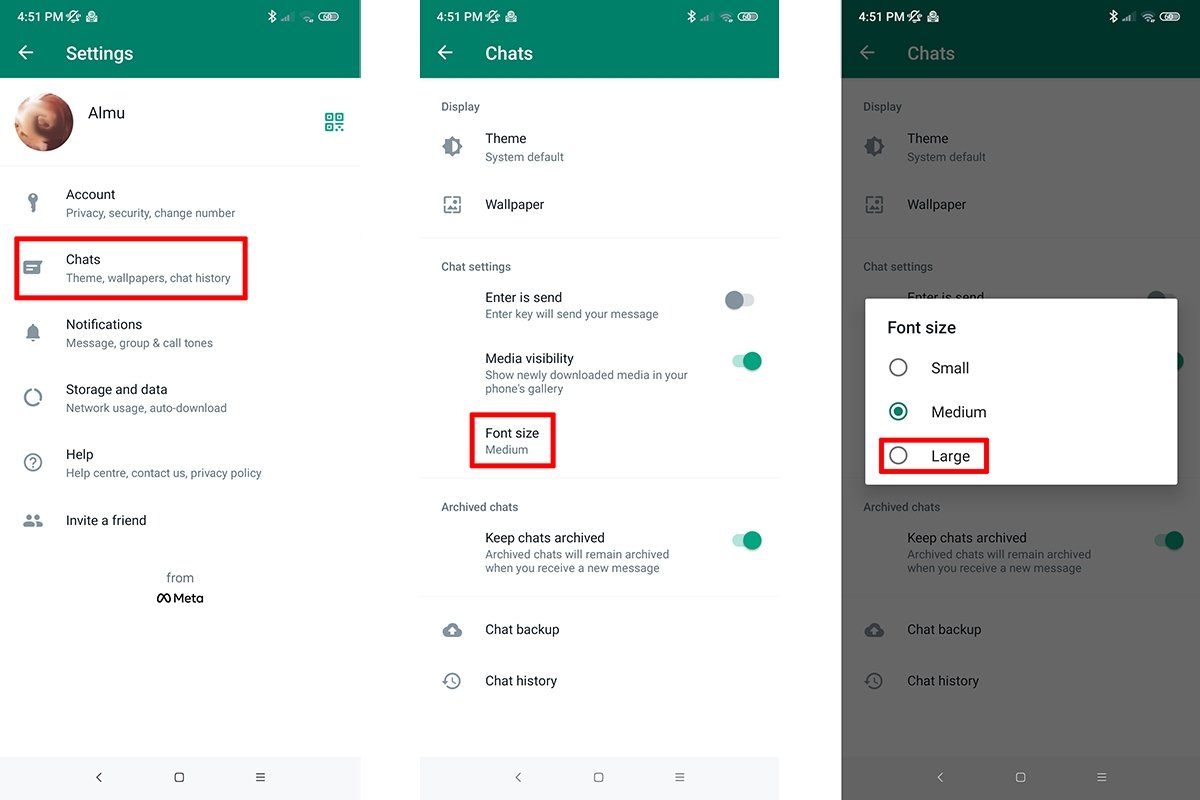 Make WhatsApp's font size larger to see it better