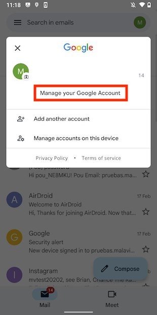 Manage a Google account