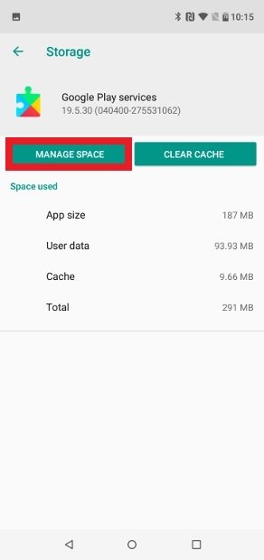 Management of the Google Play Services storage