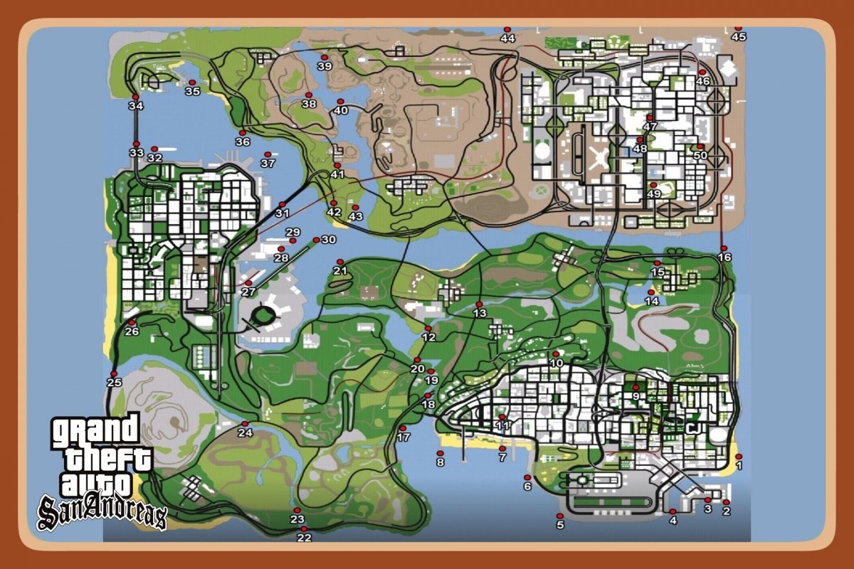 Mapa de todas as ostras do GTA San Andreas