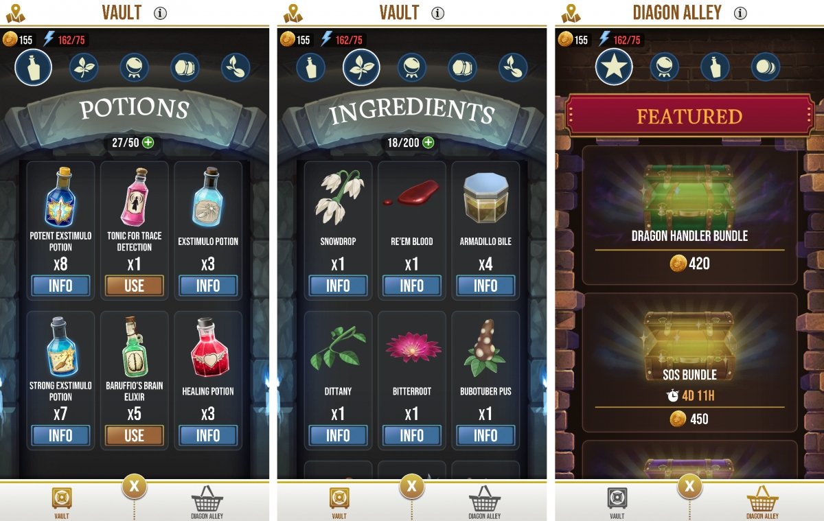 Menus in the Vault section