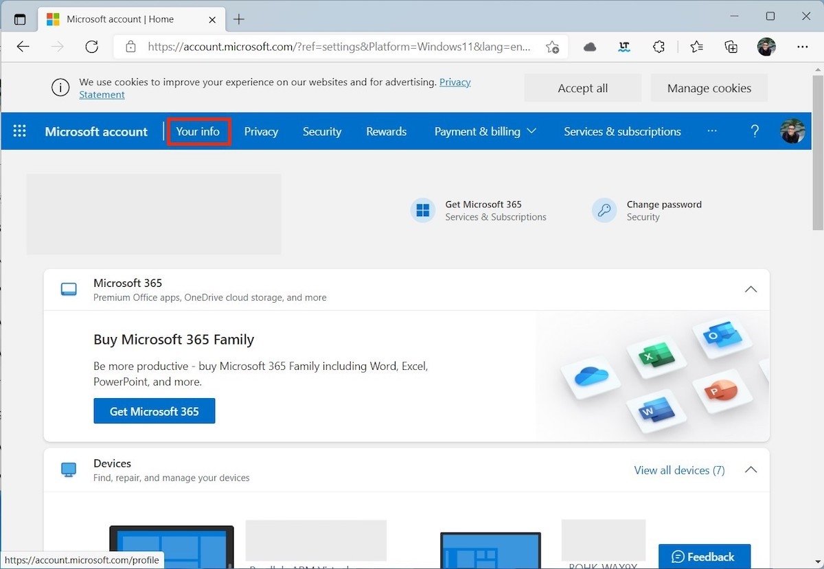 Microsoft account information