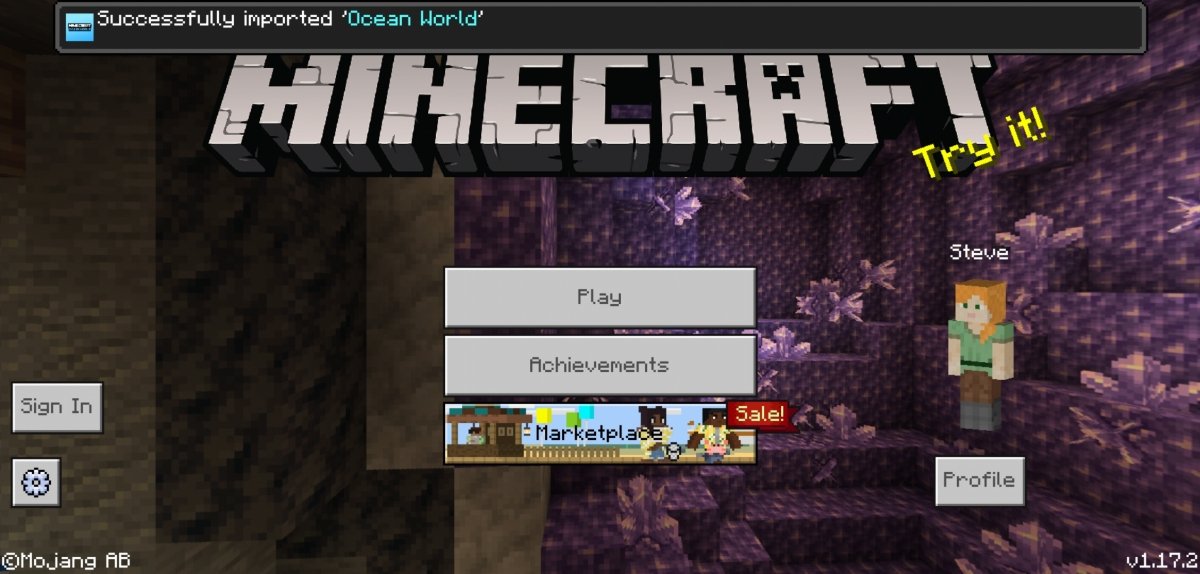 Minecraft öffnet sich mit einer Nachricht über die erfolgreiche Installierung des Mods