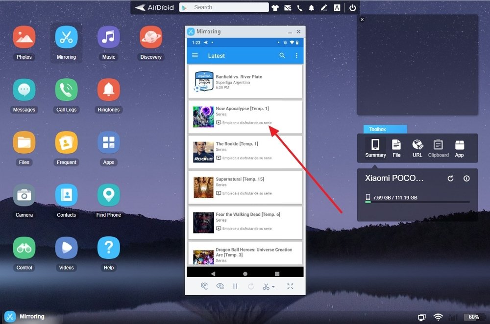 Mirroring di You TV Player su AirDroid