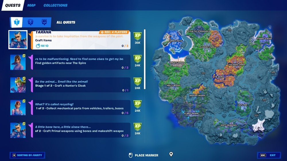 Missions screen