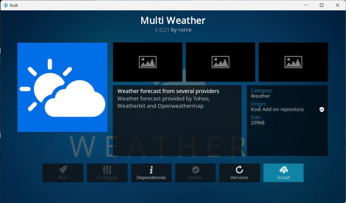 PC向けKodiのためのMulti Weather