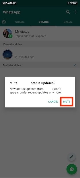 Mute a contact’s status
