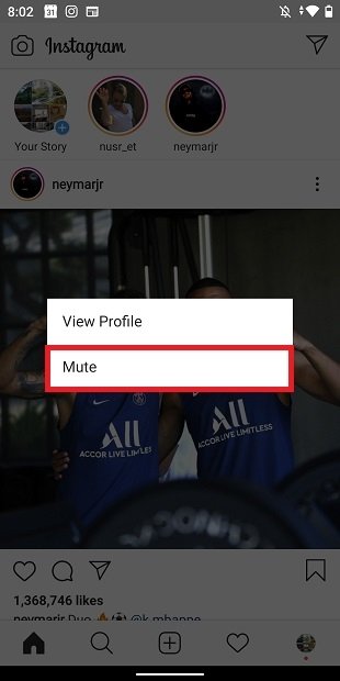 Silenciar un contacto en Instagram