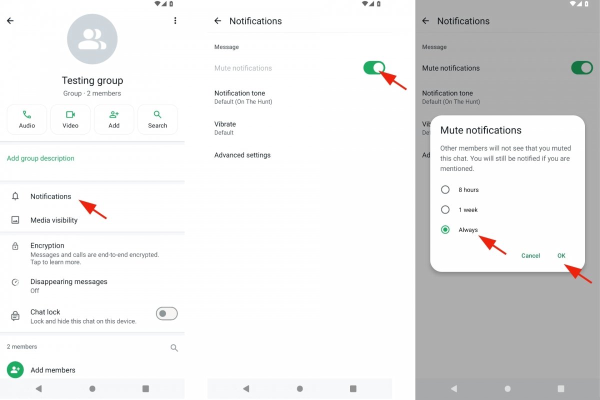 Muting the notifications of a WhatsApp group