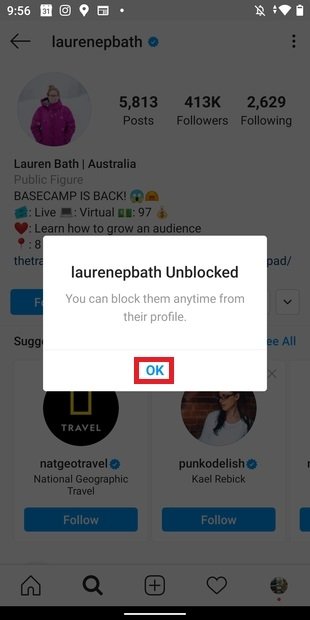 Notification of unblocked user