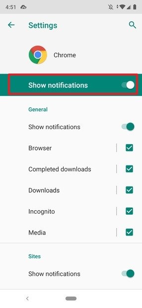 Notifications settings