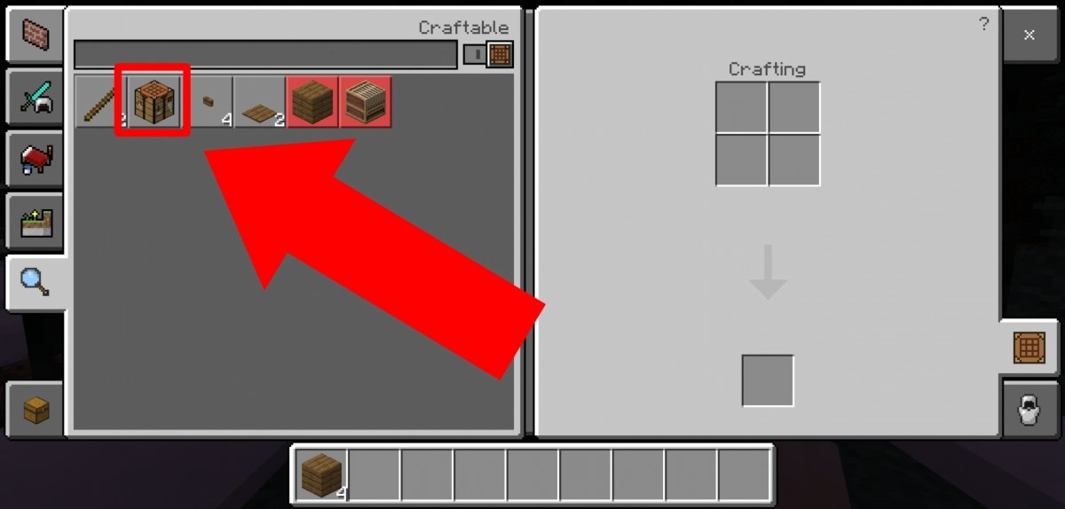 Now tap on  the crafting table icon