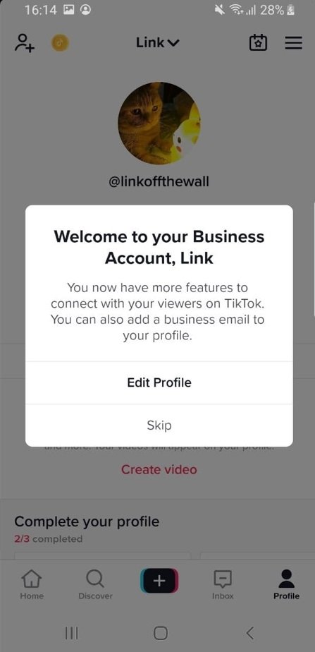 Once you have selected your preferences, you will have created a Business Account