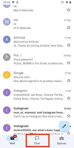 Abrir chats en Gmail