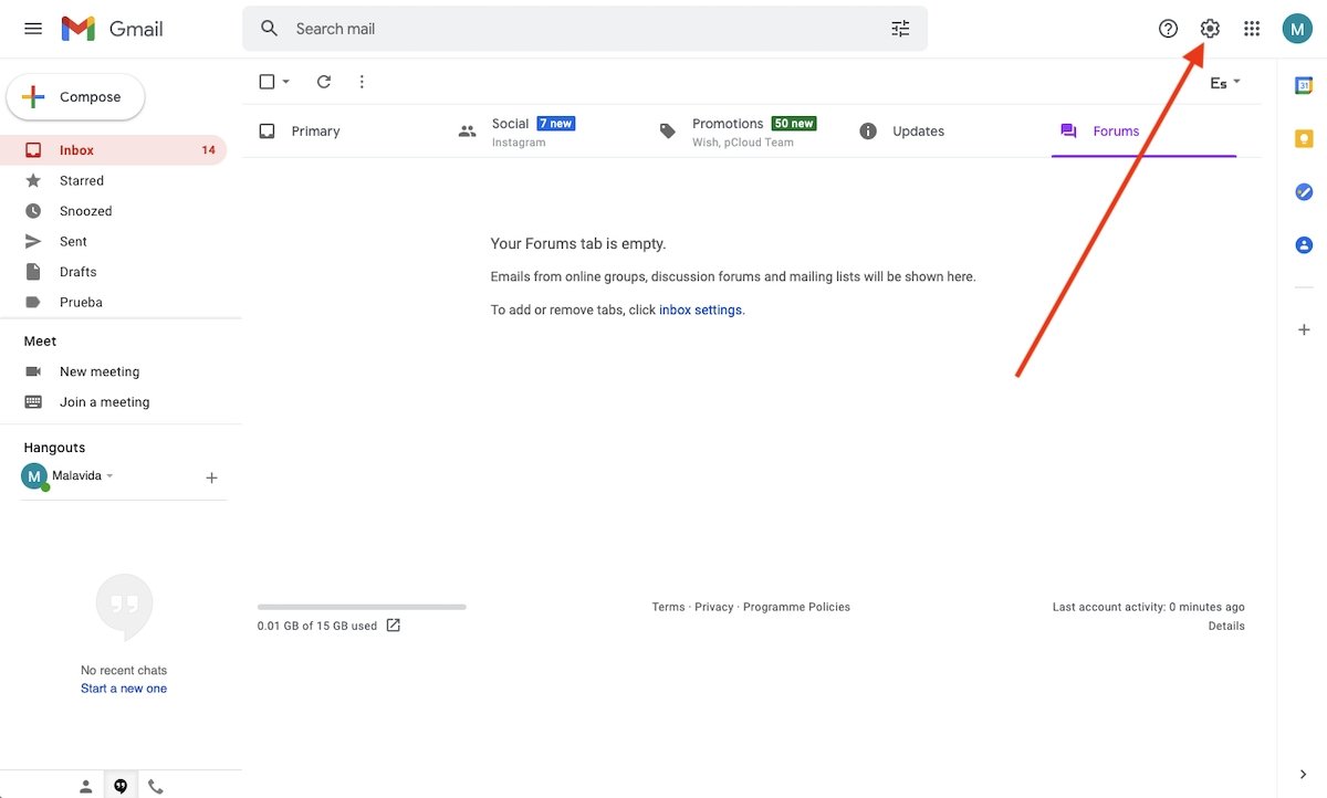 Abrir los ajustes de Gmail