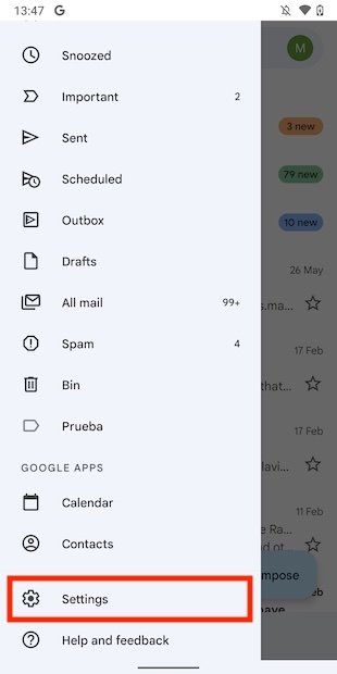 Abrir ajustes de Gmail