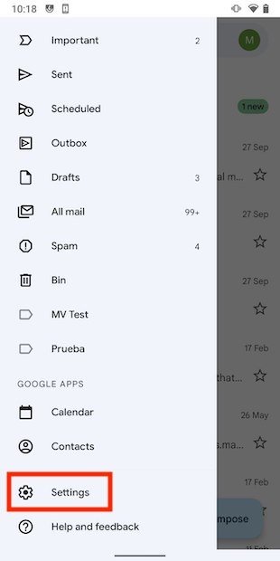 Abrir la configuración de Gmail