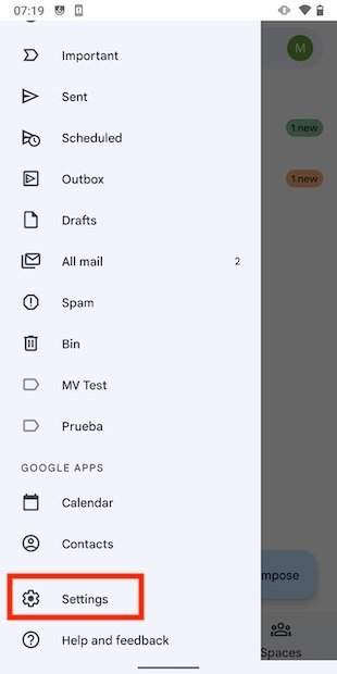 Abrir los ajustes de Gmail