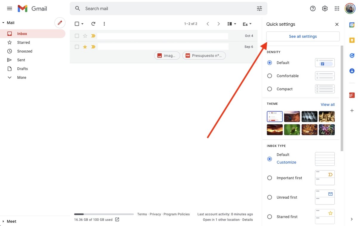 Open Gmail’s settings