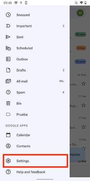 Open Gmail’s settings on Android