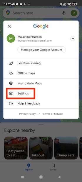 Open Google Maps’ settings