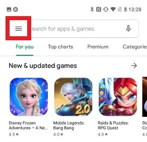 Abra o menu de opções do Google Play