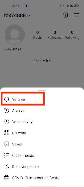 Abrir configurações do Instagram