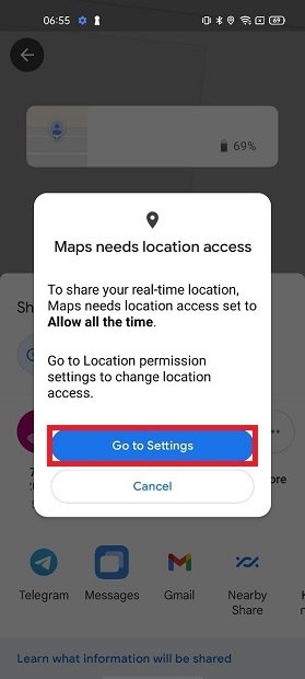 Open location settings