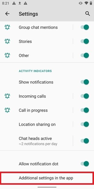 Abrir otros ajustes de notificaciones