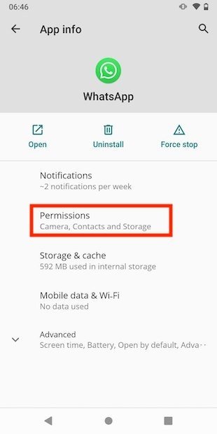 Open permission-related options