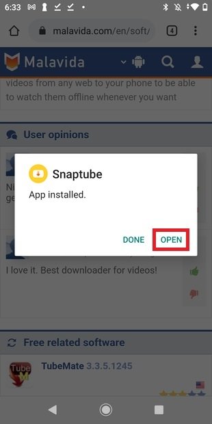 Ouvrir SnapTube nouvellement installé