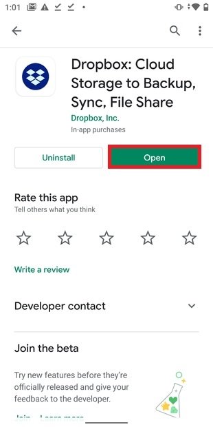 Abrir aplicación recién actualizada en Google Play