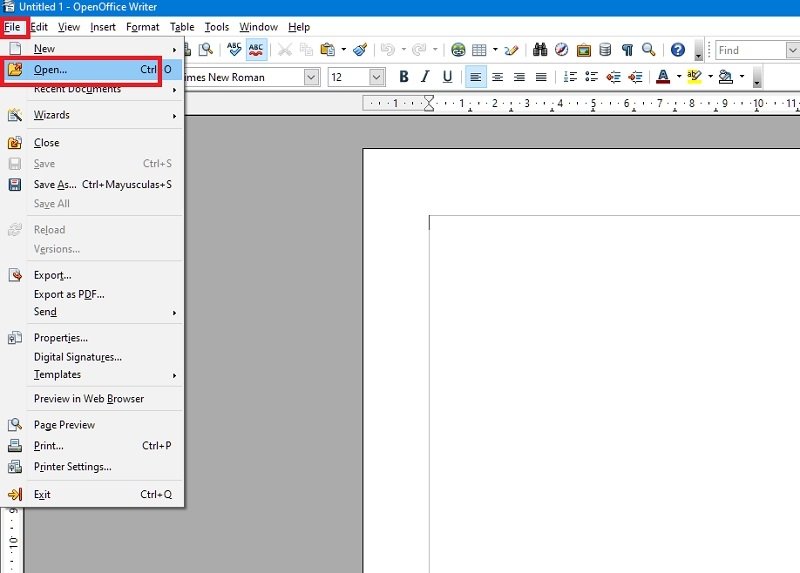 Abrir archivo en OpenOffice